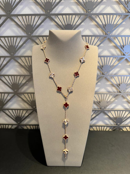 [Luna Brilliance]CLOVER 20 MOTIFS LASER CARNELIAN NECKLACE
