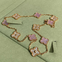 [Luna Brilliance]CLOVER 10 MOTIFS DIAMOND PINK MOP NECKLACE