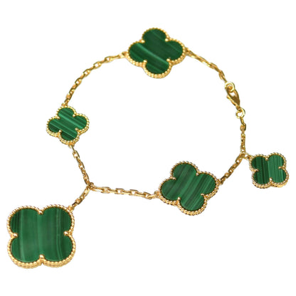 [Luna Brilliance]MAGIC CLOVER MALACHITE GOLD BRACELET 5 MOTIFS