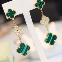 [Luna Brilliance]CLOVER EARRINGS GOLD MALACHITE DIAMOND 3 MOTIF