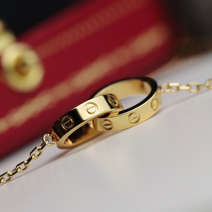 [Luna Brilliance]LOVE NECKLACE DOUBLE RING GOLD