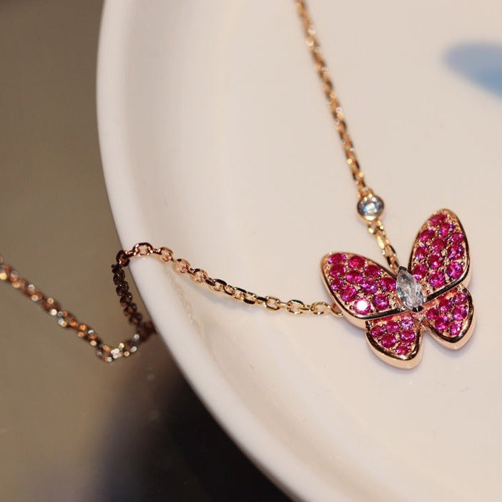 [Luna Brilliance]BUTTERFLY RED DIAMOND ROSE GOLD NECKLACE