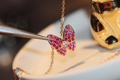 [Luna Brilliance]BUTTERFLY RED DIAMOND ROSE GOLD NECKLACE