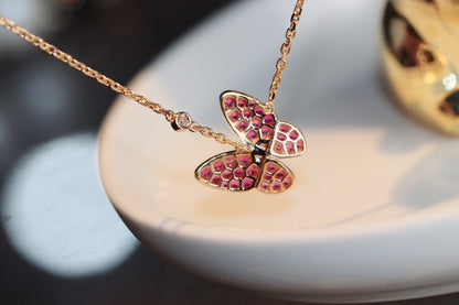 [Luna Brilliance]BUTTERFLY RED DIAMOND ROSE GOLD NECKLACE