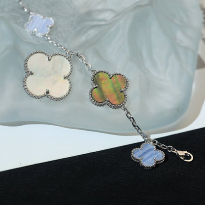 [Luna Brilliance]CLOVER BRACELET 5 MOTIFS MOP CHALCEDONY SILVER