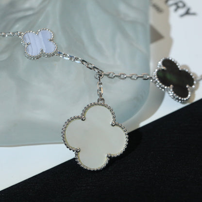 [Luna Brilliance]CLOVER BRACELET 5 MOTIFS MOP CHALCEDONY SILVER