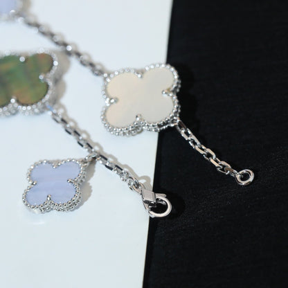 [Luna Brilliance]CLOVER BRACELET 5 MOTIFS MOP CHALCEDONY SILVER