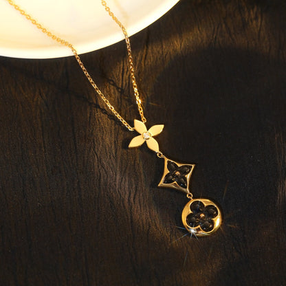 [Luna Brilliance]STAR AND SUN ONYX PINK GOLD NECKLACE