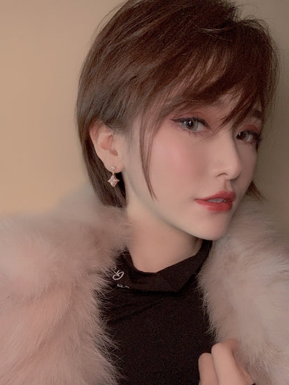 [Luna Brilliance]DOUBLE STAR PINK GOLD MOP DROP EARRINGS