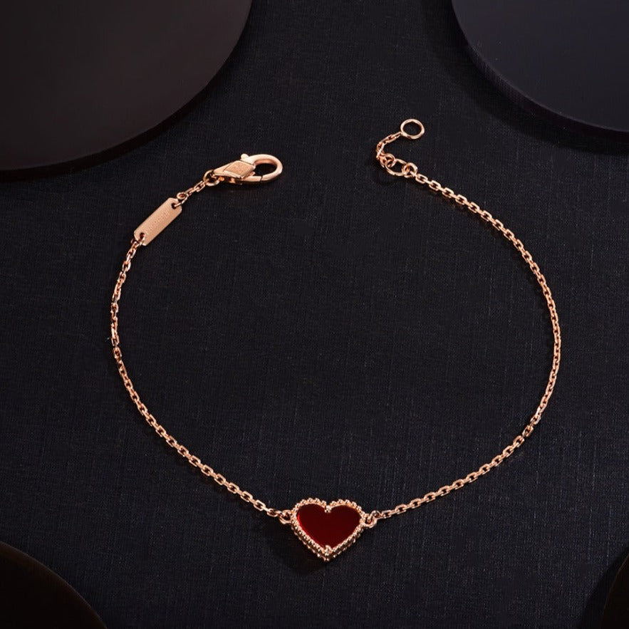 [Luna Brilliance]HEART CARNELIAN PINK GOLD BRACELET