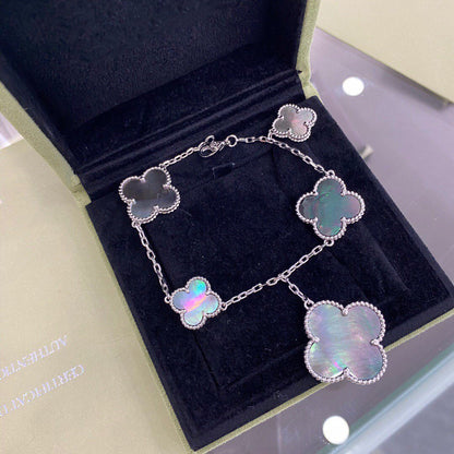 [Luna Brilliance]CLOVER 5 MOTIFS SIVLER DARK MOP BRACELET
