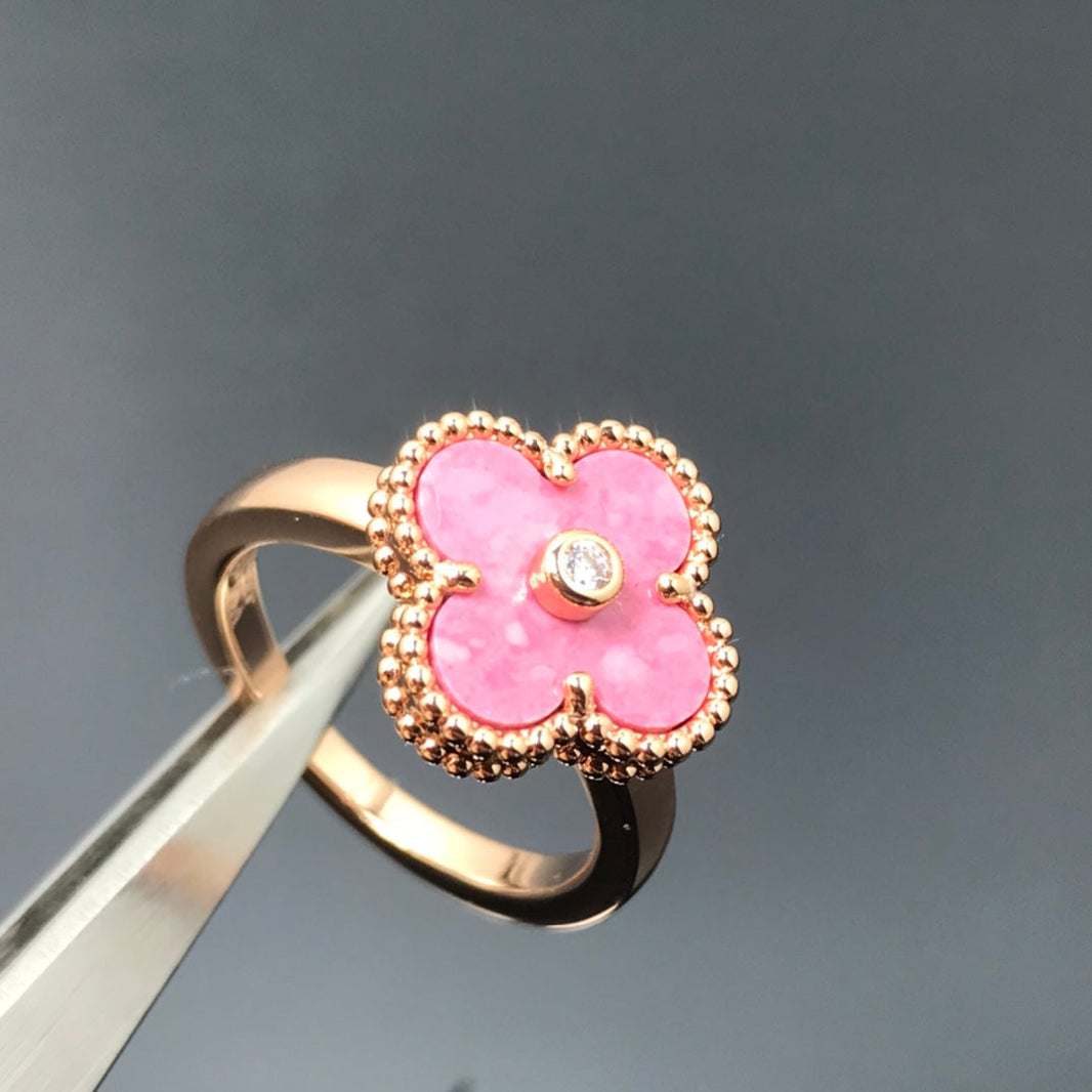 [Luna Brilliance]CLOVER RHODONITE ROSE GOLD RING