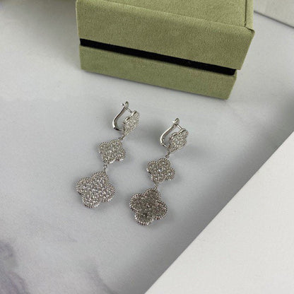 [Luna Brilliance]CLOVER 3 MOTIF DIAMOND SILVER DROP EARRINGS