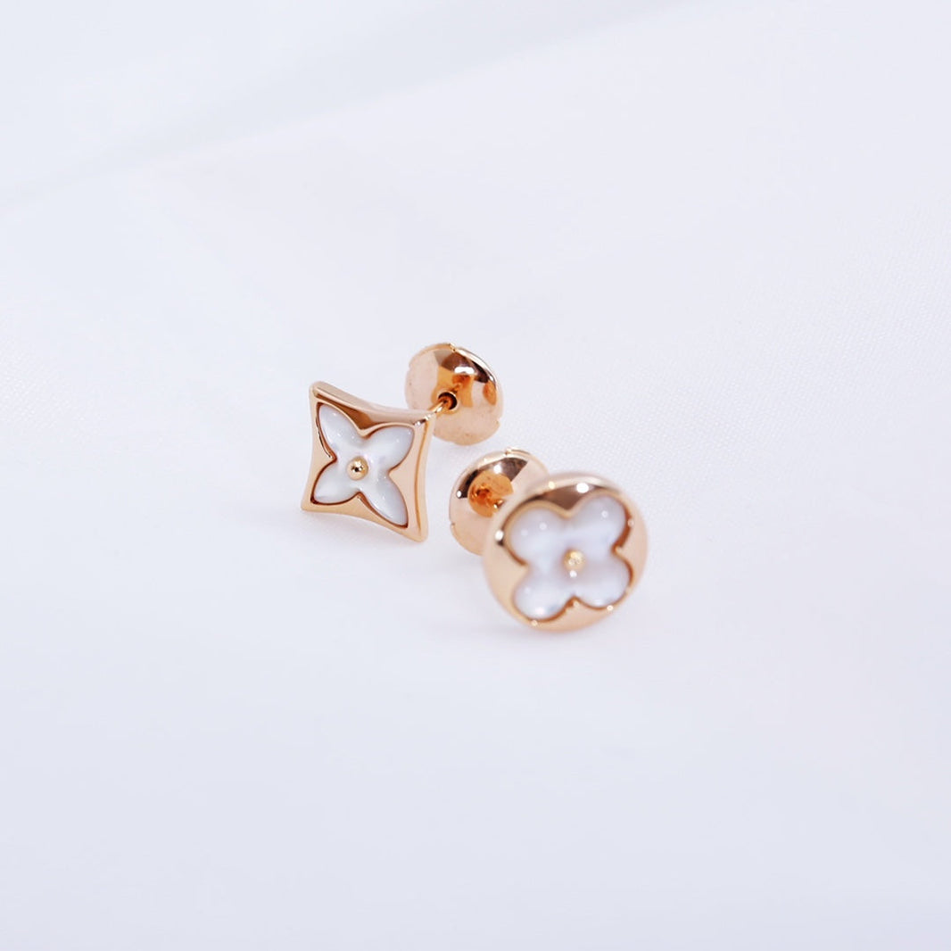 [Luna Brilliance]STAR AND SUN PINK GOLD MOP STUD EARRINGS