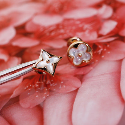 [Luna Brilliance]STAR AND SUN PINK GOLD MOP STUD EARRINGS