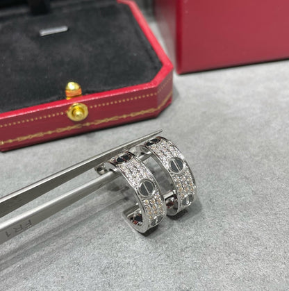 [Luna Brilliance]LOVE CERAMIC DIAMOND PAVED SILVER EARRINGS