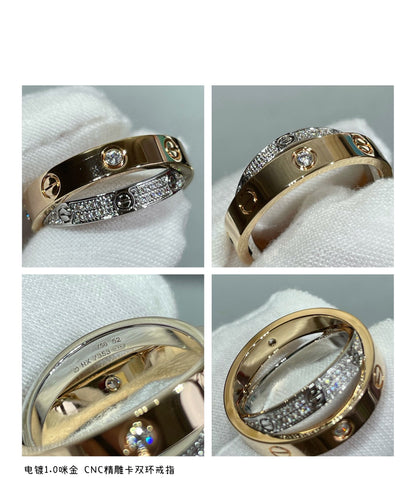 [Luna Brilliance]LOVE PINK GOLD SILVER DIAMOND DOUBLE RING