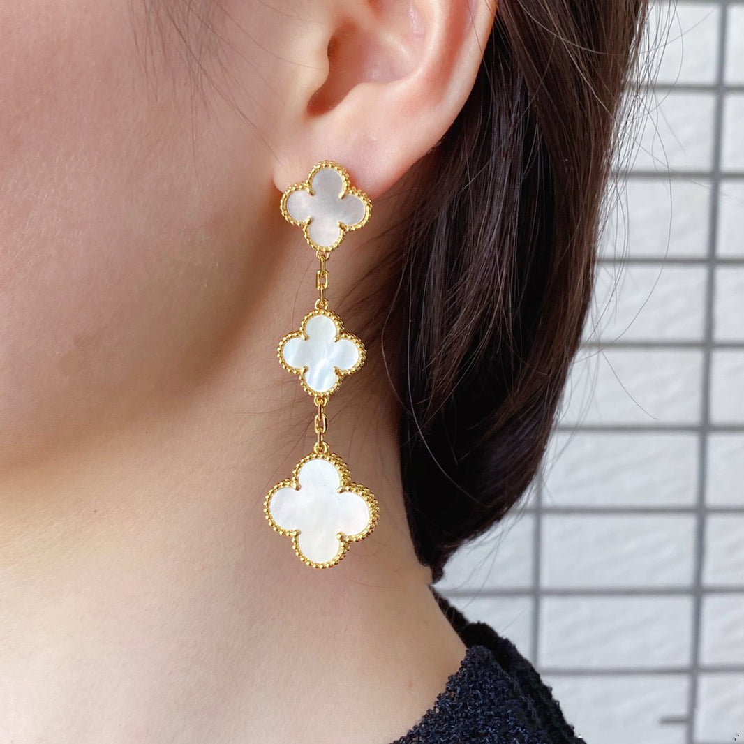 [Luna Brilliance]CLOVER MOP 3 MOTIFS GOLD EARRINGS