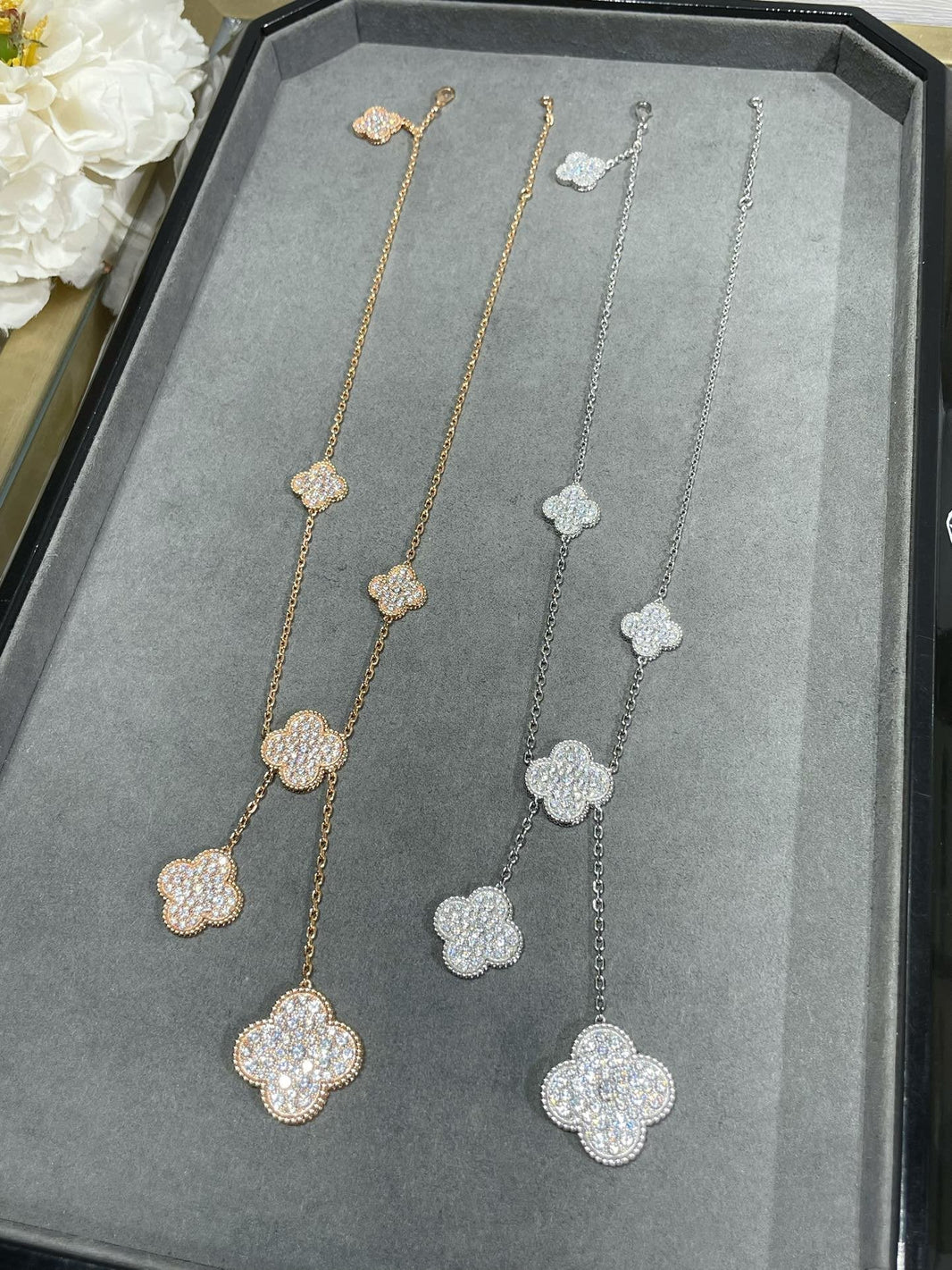 [Luna Brilliance]CLOVER 6 MOTIF DIAMOND PAVED NECKLACE