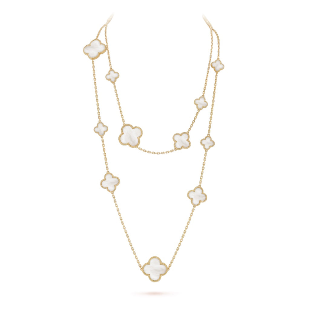[Luna Brilliance]CLOVER 16 MOTIF WHITE MOP GOLD NECKLACE