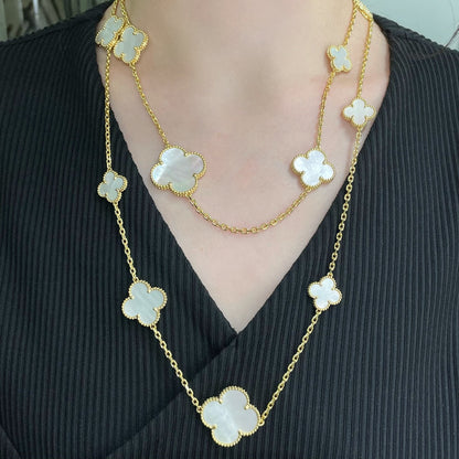 [Luna Brilliance]CLOVER 16 MOTIF WHITE MOP GOLD NECKLACE