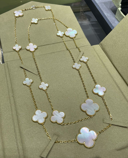 [Luna Brilliance]CLOVER 16 MOTIF WHITE MOP GOLD NECKLACE
