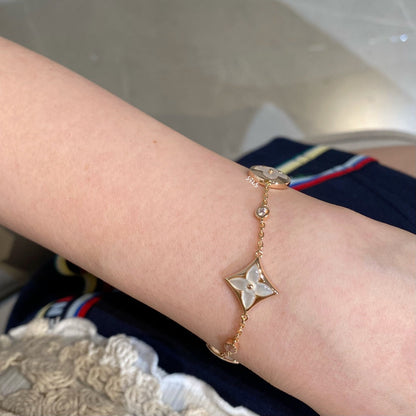 [Luna Brilliance]STAR AND SUN 4 MOTIF WHITE MOP PINK GOLD BRACELET