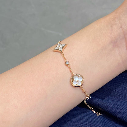[Luna Brilliance]STAR AND SUN 4 MOTIF WHITE MOP PINK GOLD BRACELET
