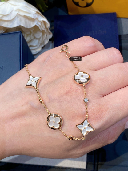 [Luna Brilliance]STAR AND SUN 4 MOTIF WHITE MOP PINK GOLD BRACELET
