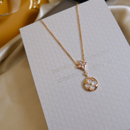 [Luna Brilliance]STAR AND SUN WHITE MOP 2 MOTIF PINK GOLD NECKLACE