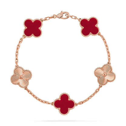 [Luna Brilliance]THICK GOLD-PLATED CUSTOM SIZE EDITION CLOVER LASER ROSE GOLD BRACELET COLLECTION,5 MOTIFS