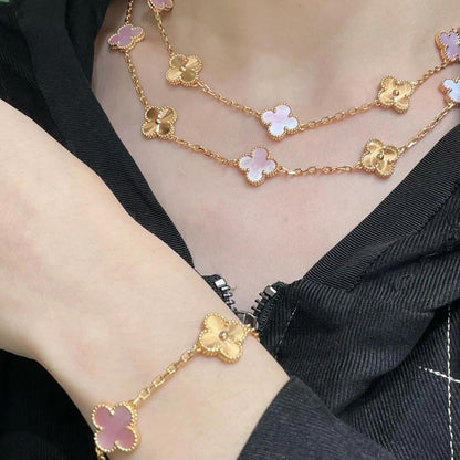 [Luna Brilliance]CLOVER 20 MOTIFS LASER PINK MOP NECKLACE