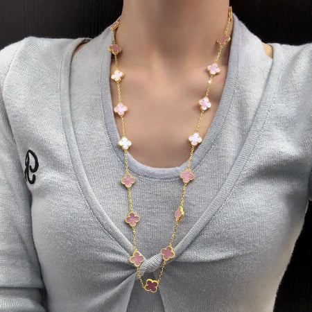 [Luna Brilliance]CLOVER 20 MOTIFS PINK MOP NECKLACE