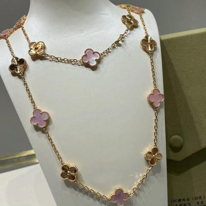 [Luna Brilliance]CLOVER 20 MOTIFS LASER PINK MOP NECKLACE