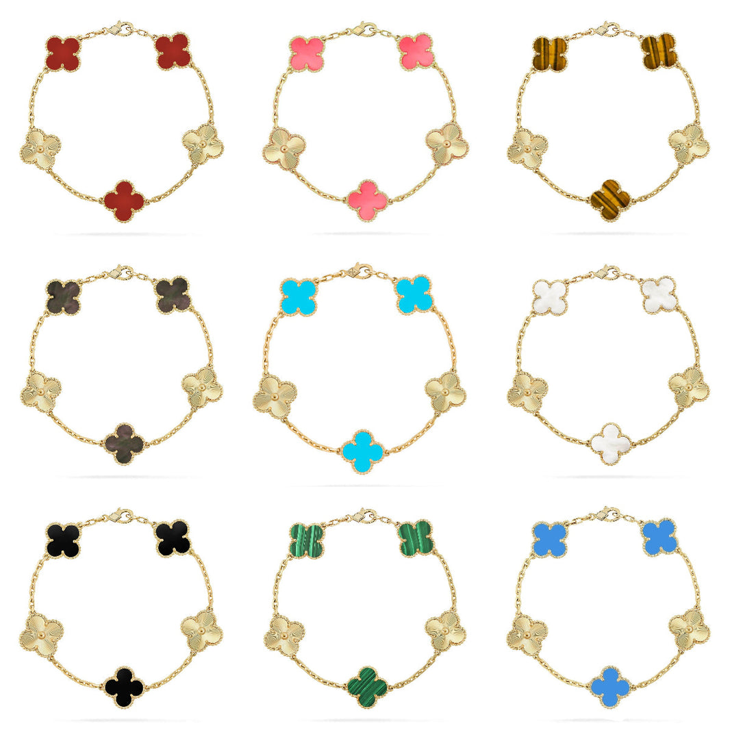 [Luna Brilliance]THICK GOLD-PLATED CUSTOM SIZE EDITION CLOVER LASER GOLD BRACELET COLLECTION,5 MOTIFS