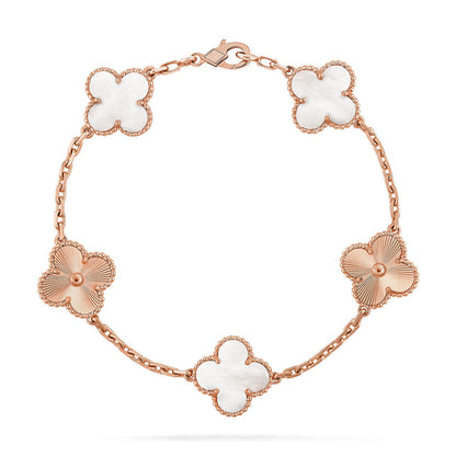 [Luna Brilliance]THICK GOLD-PLATED CUSTOM SIZE EDITION CLOVER LASER ROSE GOLD BRACELET COLLECTION,5 MOTIFS