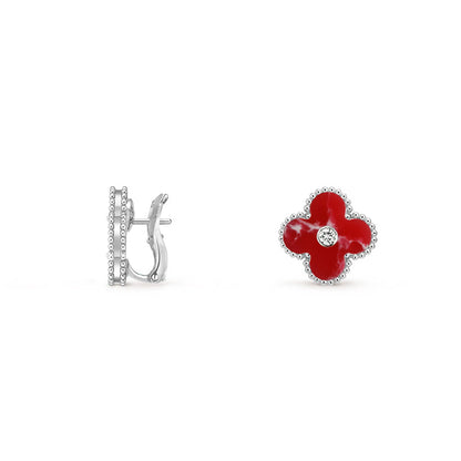 [Luna Brilliance]CLOVER SILVER 15MM MOP DIAMOND EARRINGS COLLECTION
