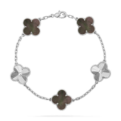 [Luna Brilliance]THICK GOLD-PLATED CUSTOM SIZE EDITION CLOVER LASER SILVER BRACELET COLLECTION,5 MOTIFS
