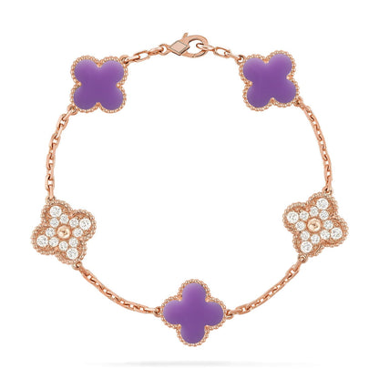 [Luna Brilliance]THICK GOLD-PLATED CUSTOM SIZE EDITION CLOVER DIAMOND ROSE GOLD BRACELET COLLECTION,5 MOTIFS