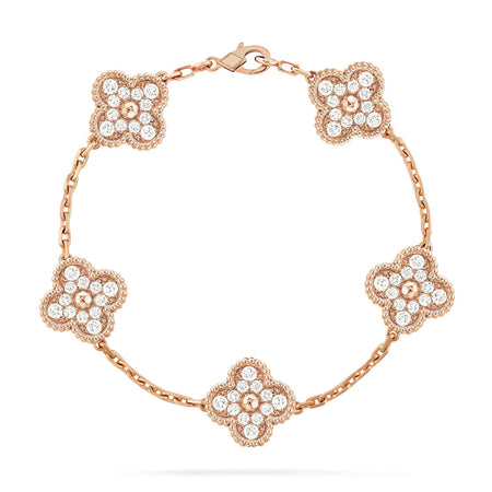 [Luna Brilliance]THICK GOLD-PLATED CUSTOM SIZE EDITION CLOVER ROSE GOLD BRACELET COLLECTION,5 MOTIFS