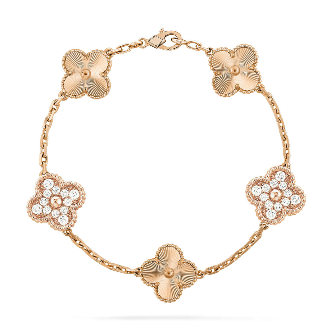 [Luna Brilliance]THICK GOLD-PLATED CUSTOM SIZE EDITION CLOVER DIAMOND ROSE GOLD BRACELET COLLECTION,5 MOTIFS