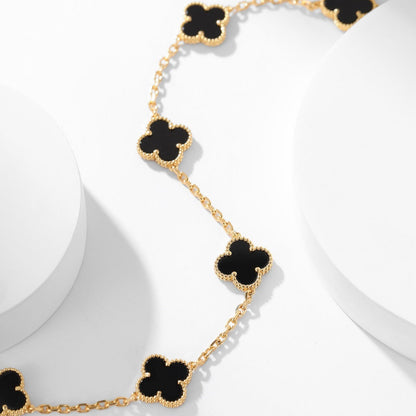 [Luna Brilliance]CLOVER 10 MOTIFS ONYX NECKLACE