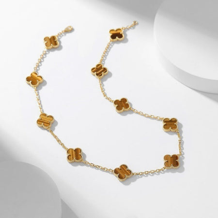 [Luna Brilliance]CLOVER 10 MOTIFS TIGER EYE NECKLACE