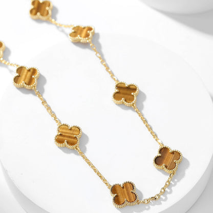 [Luna Brilliance]CLOVER 10 MOTIFS TIGER EYE NECKLACE