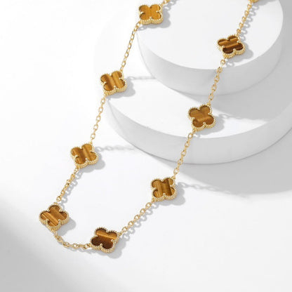 [Luna Brilliance]CLOVER 10 MOTIFS TIGER EYE NECKLACE