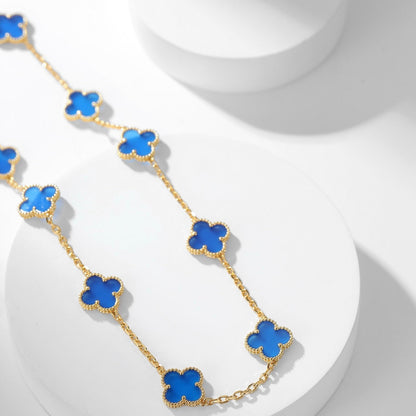 [Luna Brilliance]CLOVER 10 MOTIFS BLUE AGATE NECKLACE