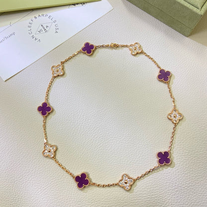 [Luna Brilliance]CLOVER 10 MOTIFS  PURPLE VIOLET DIAMOND NECKLACE