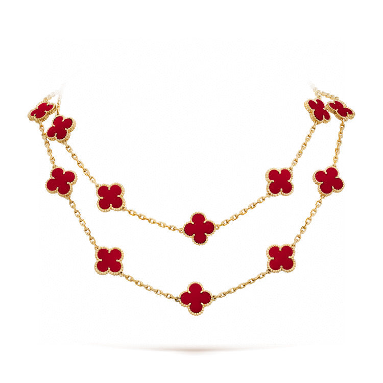 [Luna Brilliance]CLOVER 20 MOTIFS CARNELIAN NECKLACE