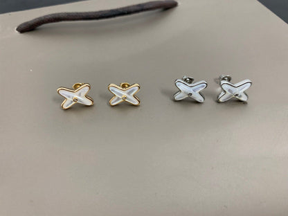 [Luna Brilliance]JEUX DE WHITE MOP SILVER DIAMOND EARRINGS