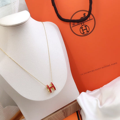 [Luna Brilliance]HM CLIC RED ENAMEL GOLD NECKLACE